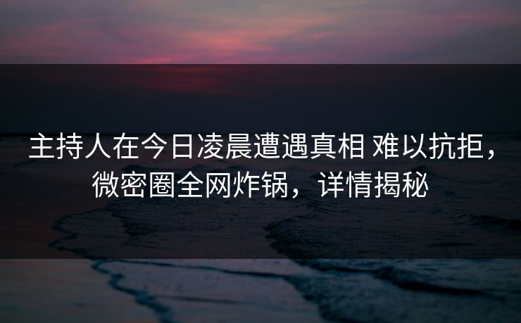 主持人在今日凌晨遭遇真相 难以抗拒，微密圈全网炸锅，详情揭秘