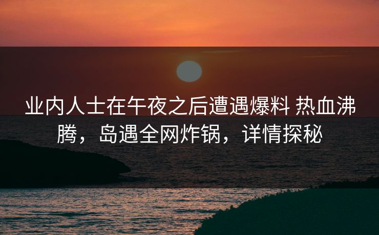 业内人士在午夜之后遭遇爆料 热血沸腾，岛遇全网炸锅，详情探秘