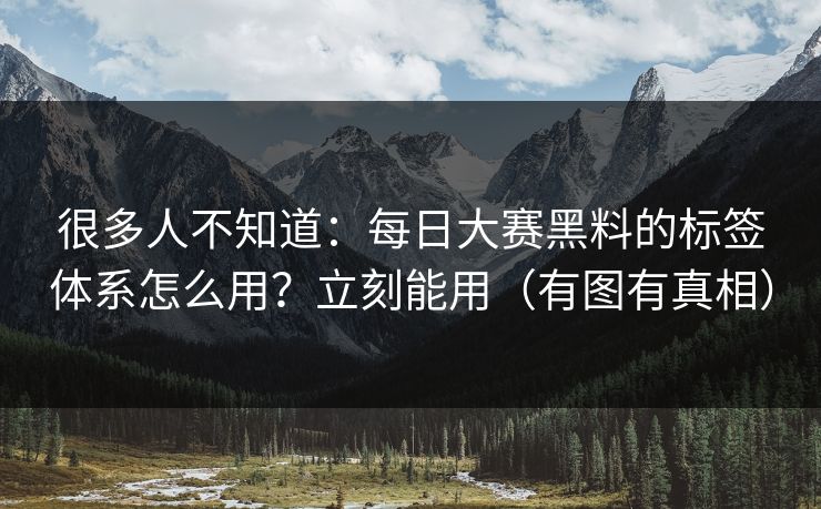 很多人不知道：每日大赛黑料的标签体系怎么用？立刻能用（有图有真相）